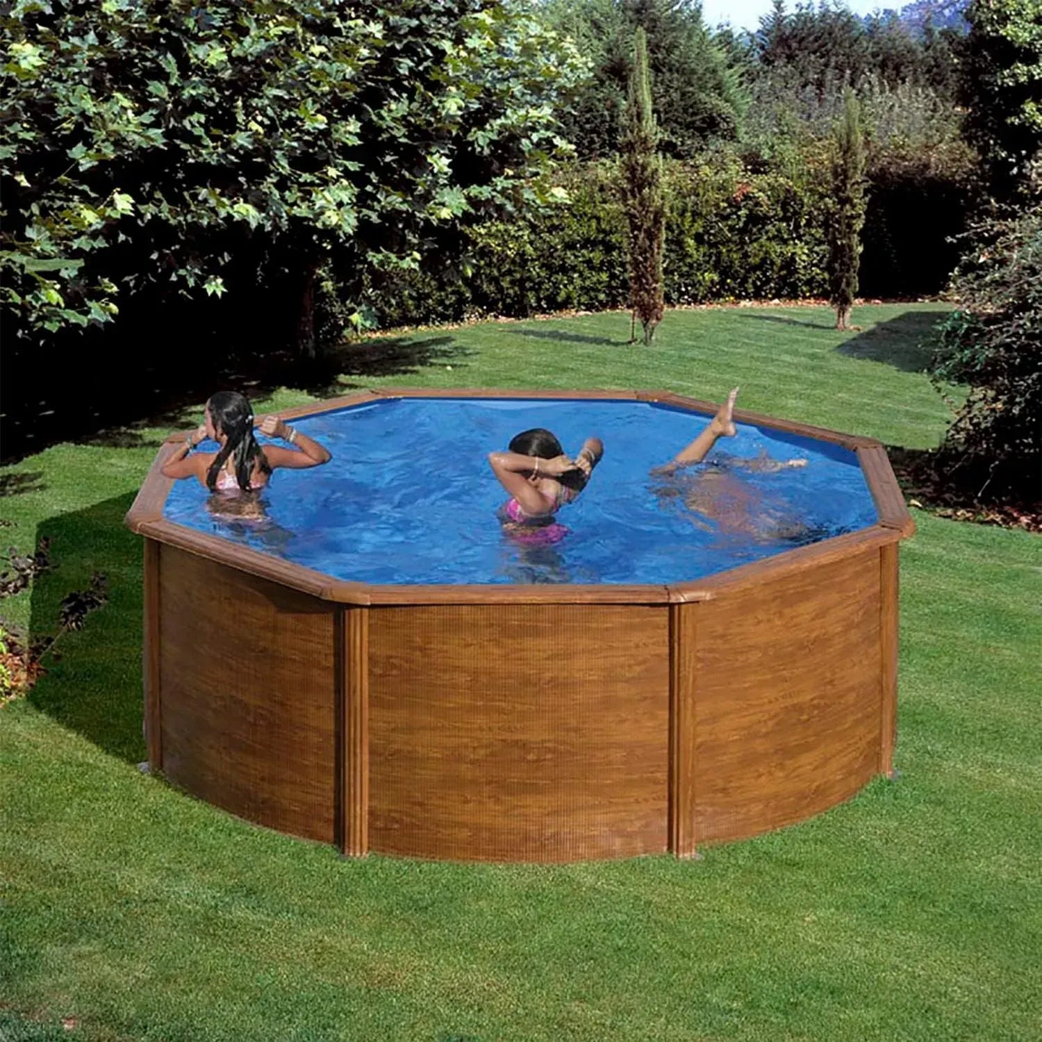 Premium Rundpool 460x120 cm mit Holz-Look, inkl. Filteranlage & Zubehör