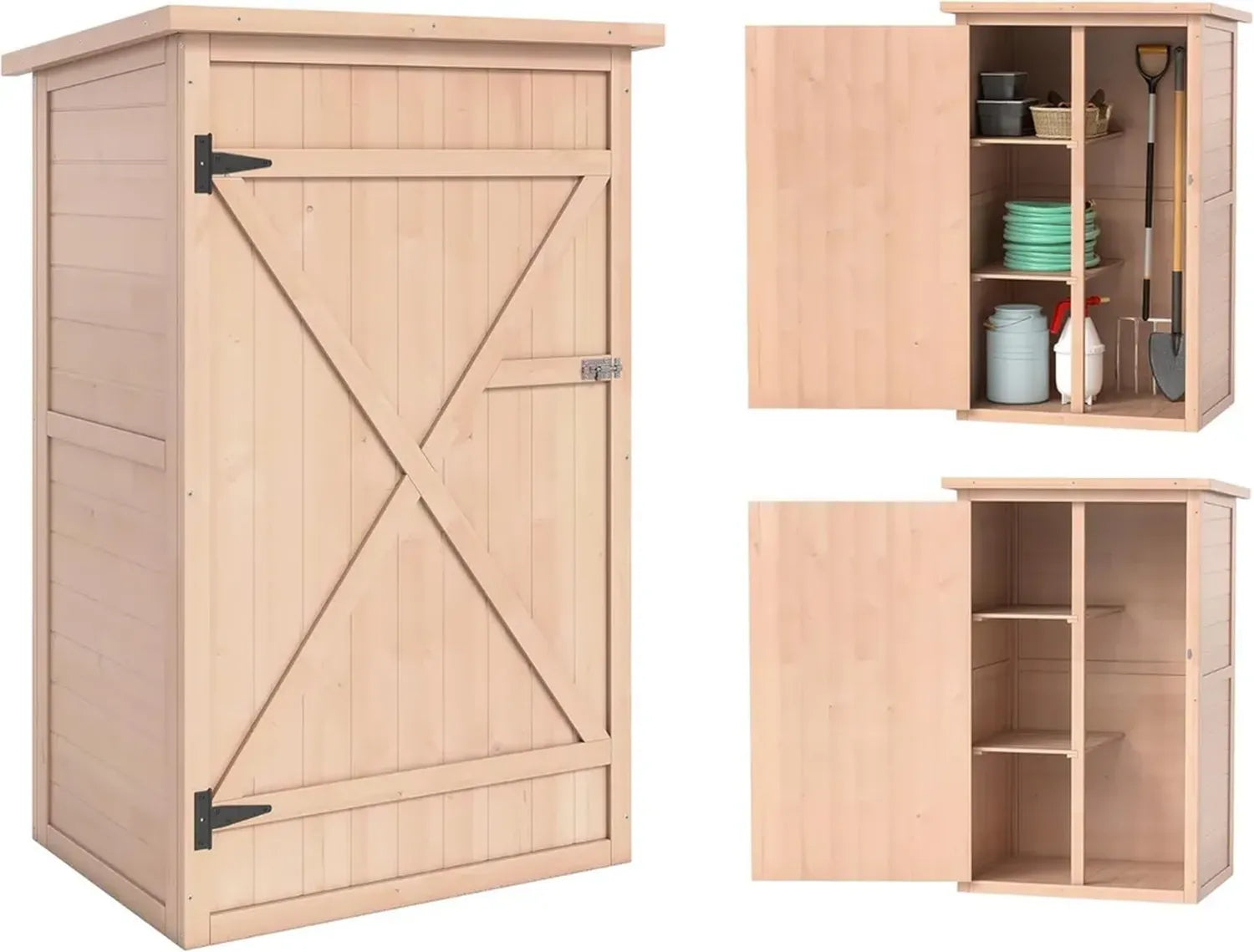 Wetterfester Holz-Gartenschrank mit Türen und Regalen, 75x56x115cm, für Garten, Terrasse und Rasen
