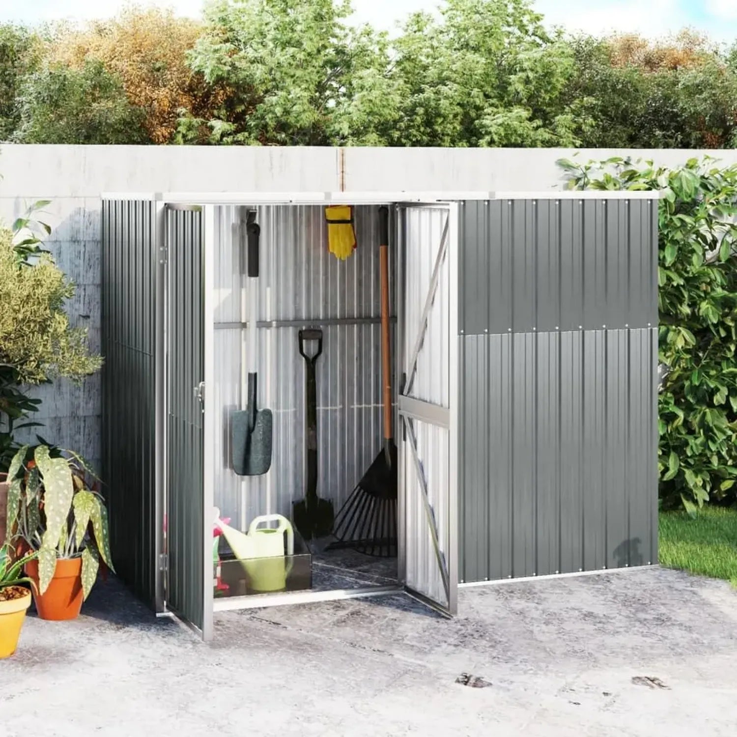 Geräumiges Metallgerätehaus mit Doppeltüren, verzinkt, Grau 225x89x161cm